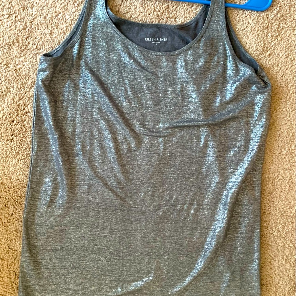 Size small Eileen Fisher tank top in silver/black.